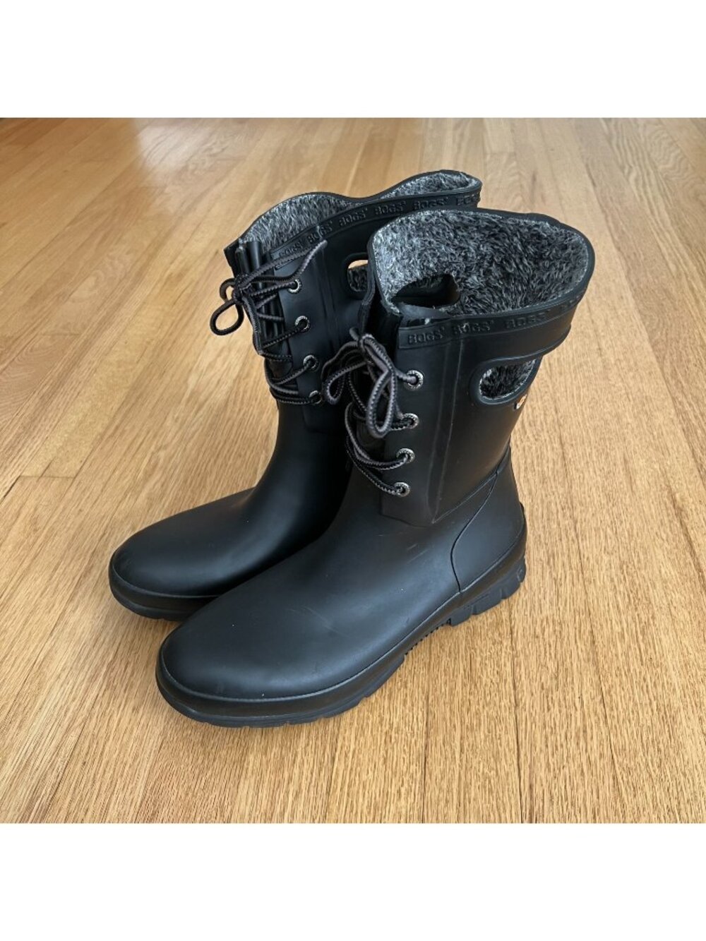 Bogs Women's Amanda Plush Lace Up Black Rubber Boots Women's Size 10